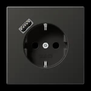 Розетка электрическая Jung со шторками с зарядным устройством USB-A (Антрацит)