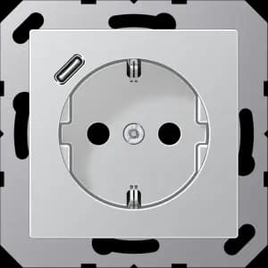 Розетка электрическая Jung с зарядным устройством USB-C (Алюминий)