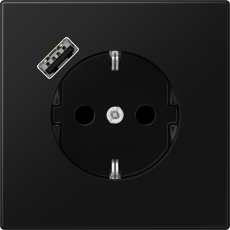 Розетка электрическая Jung со шторками с зарядным устройством USB-A (Чёрный матовый)