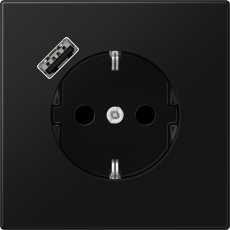 Розетка электрическая Jung со шторками с зарядным устройством USB-A (Чёрный матовый) Розетка электрическая Jung со шторками с зарядным устройством USB-A (Чёрный матовый)