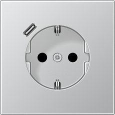 Розетка электрическая Jung со шторками с зарядным устройством USB-C (Алюминий)