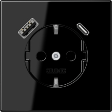 Розетка электрическая Jung со шторками с зарядным устройством USB-A+C (Чёрный)