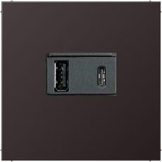 Зарядное устройство USB Jung, USB-A + USB-C, 3A, чёрная панель (Тёмный алюминий)