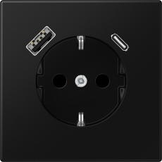 Розетка электрическая Jung со шторками с зарядным устройством USB-A+C (Чёрный матовый)