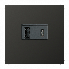 Зарядное устройство USB Jung, USB-A + USB-C, 3A, чёрная панель (Антрацит)