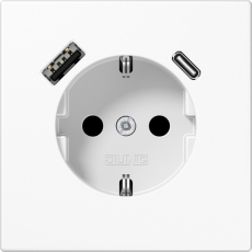 Розетка электрическая Jung со шторками с зарядным устройством USB-A+C (Белый)