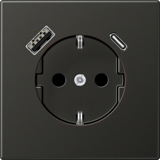 Розетка электрическая Jung со шторками с зарядным устройством USB-A+C (Антрацит)