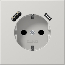 Розетка электрическая Jung со шторками с зарядным устройством USB-A+C (Светло-серый)