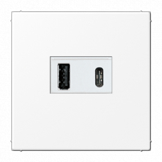 Зарядное устройство USB Jung, USB-A + USB-C, 3A, белая панель (Белый матовый)