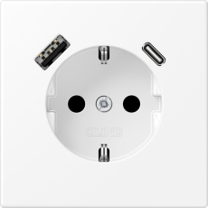 Розетка электрическая Jung со шторками с зарядным устройством USB-A+C (Белый матовый)