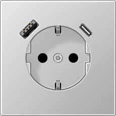 Розетка электрическая Jung со шторками с зарядным устройством USB-A+C (Алюминий)