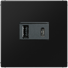Зарядное устройство USB Jung, USB-A + USB-C, 3A, чёрная панель (Чёрный матовый)