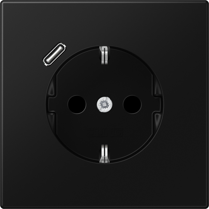 Розетка электрическая Jung со шторками с зарядным устройством USB-C (Чёрный матовый)