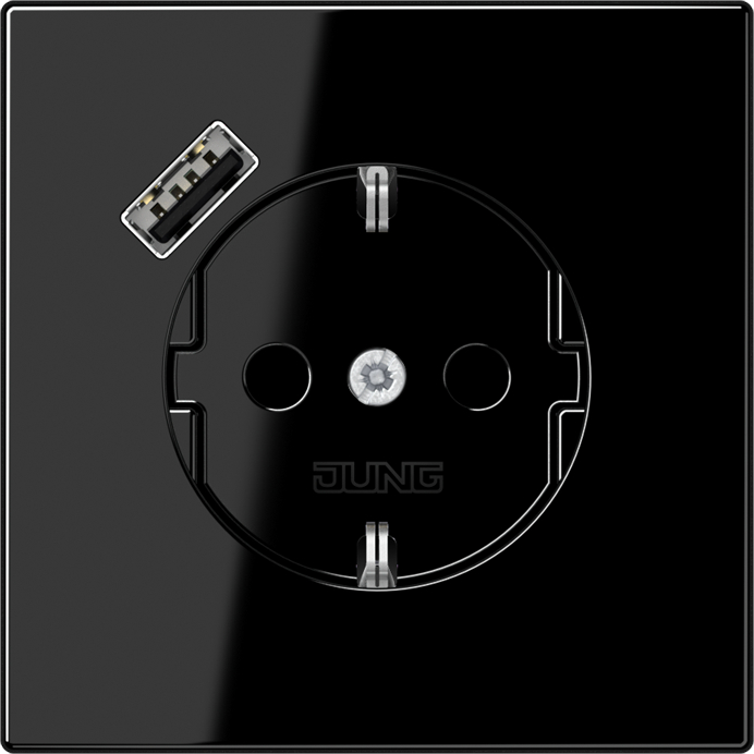 Розетка электрическая Jung со шторками с зарядным устройством USB-A (Чёрный)
