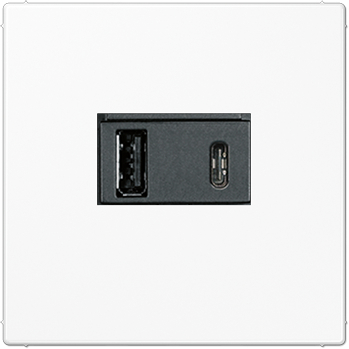 Зарядное устройство USB Jung, USB-A + USB-C, 3A, чёрная панель (Белый)